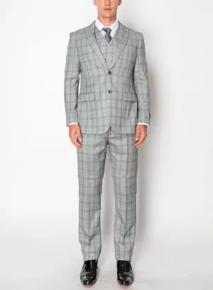 3 Piece Plaid Suit - Grey (108106)