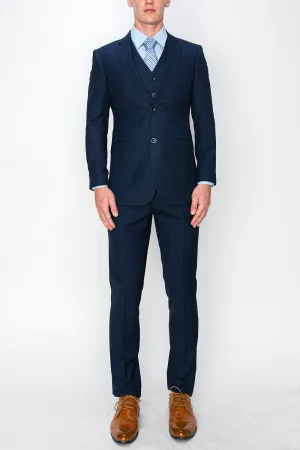3 Piece Textured Suit - Navy (107502)