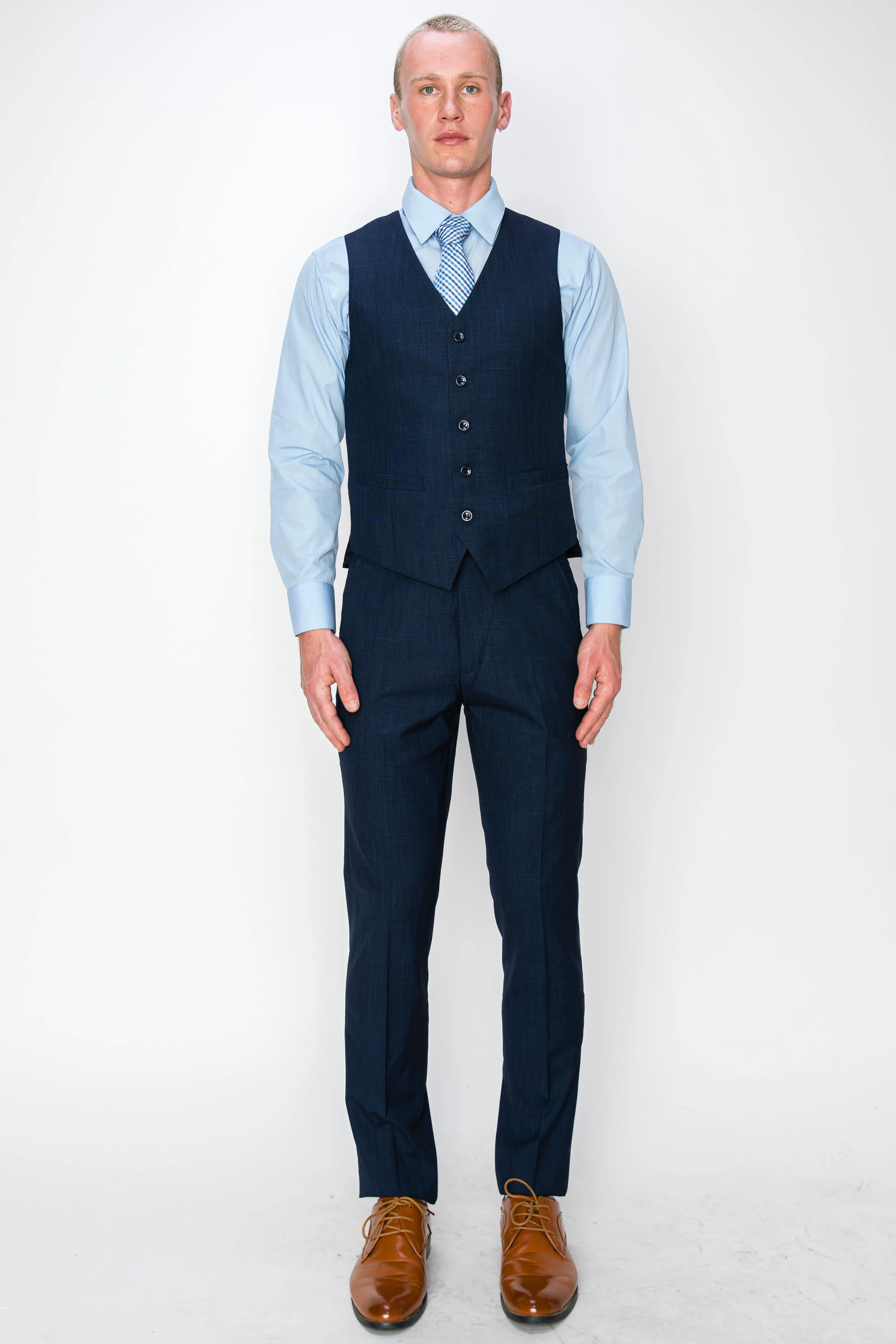 3 Piece Textured Suit - Navy (107502)