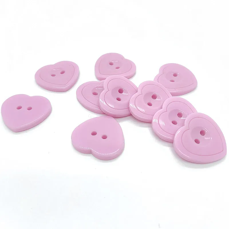 36L Pink Two-Hole Heart Shaped Resin Craft Buttons 60pcs