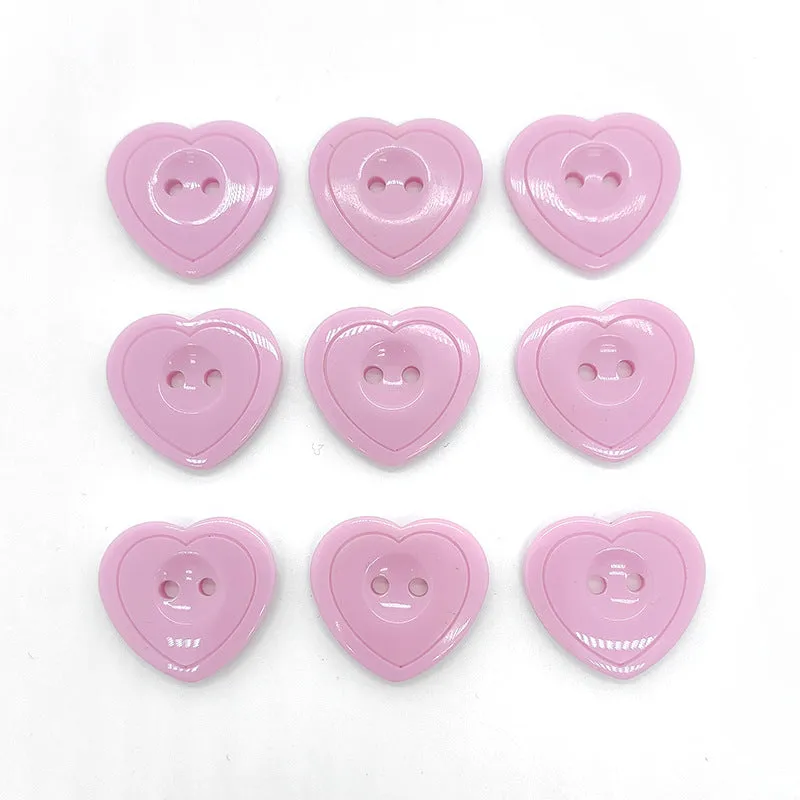 36L Pink Two-Hole Heart Shaped Resin Craft Buttons 60pcs