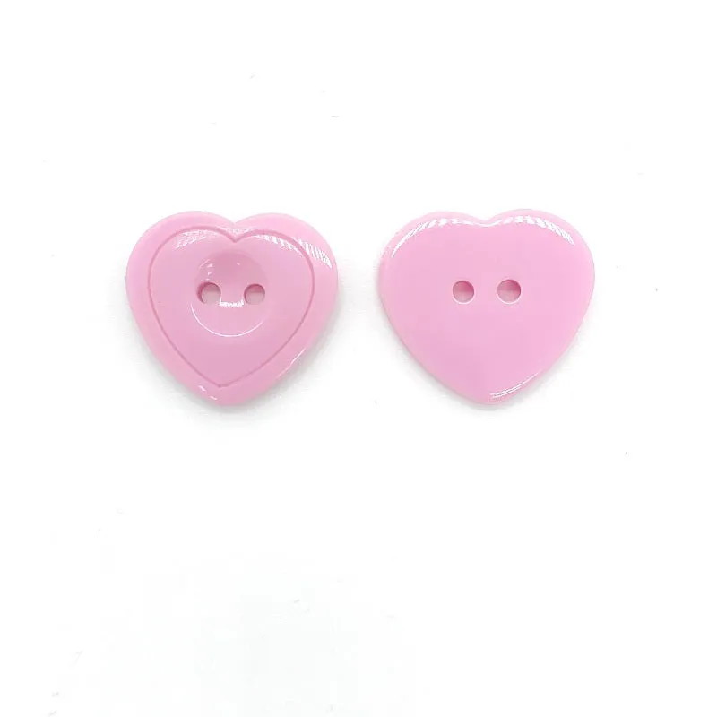 36L Pink Two-Hole Heart Shaped Resin Craft Buttons 60pcs
