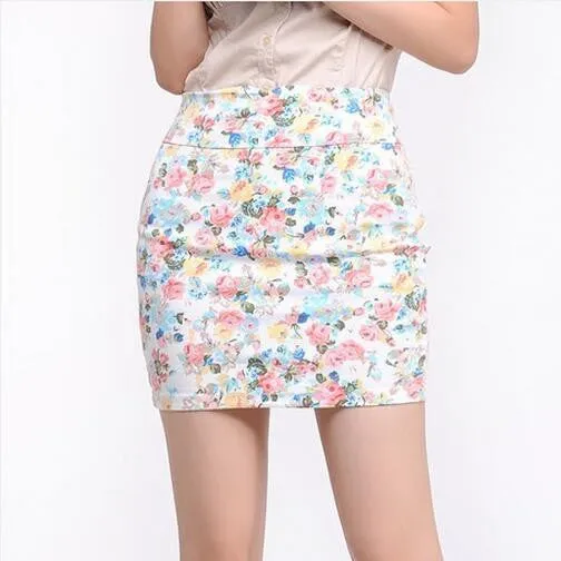 5 colors Spring summer women Fashion Girl flower full Printing Short Skirts Elastic hip Skirt M L size