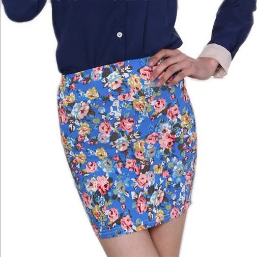 5 colors Spring summer women Fashion Girl flower full Printing Short Skirts Elastic hip Skirt M L size