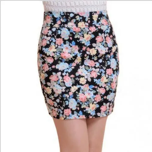 5 colors Spring summer women Fashion Girl flower full Printing Short Skirts Elastic hip Skirt M L size