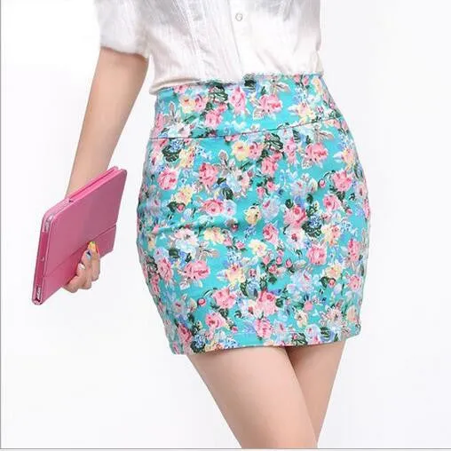 5 colors Spring summer women Fashion Girl flower full Printing Short Skirts Elastic hip Skirt M L size
