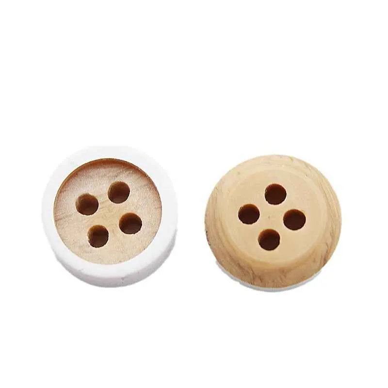 8.8mm Round 4-Hole Double-Layer Wood Grain Resin Buttons 100pcs