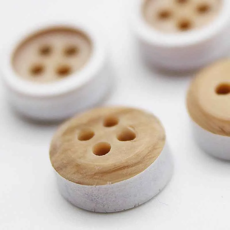 8.8mm Round 4-Hole Double-Layer Wood Grain Resin Buttons 100pcs
