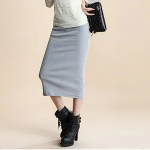 A Little Thick Chic Pencil Skirts Office Look Natural Waist Mid-Calf Solid Skirt Casual Slim Hip Placketing