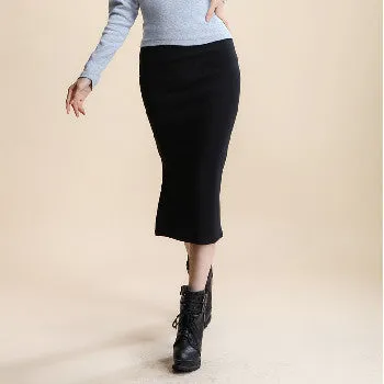 A Little Thick Chic Pencil Skirts Office Look Natural Waist Mid-Calf Solid Skirt Casual Slim Hip Placketing