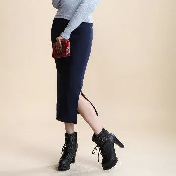 A Little Thick Chic Pencil Skirts Office Look Natural Waist Mid-Calf Solid Skirt Casual Slim Hip Placketing