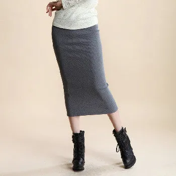 A Little Thick Chic Pencil Skirts Office Look Natural Waist Mid-Calf Solid Skirt Casual Slim Hip Placketing