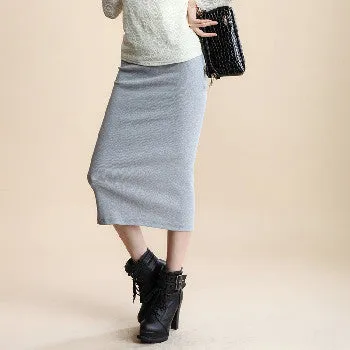 A Little Thick Chic Pencil Skirts Office Look Natural Waist Mid-Calf Solid Skirt Casual Slim Hip Placketing