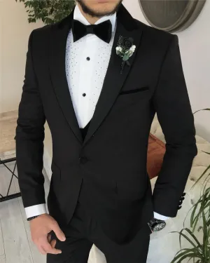 Adonis Newest Black Three Pieces Peaked Lapel Slim Fit Business Men Suits