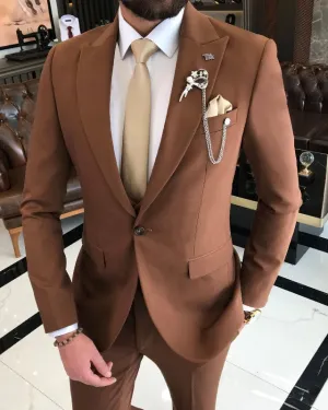 Adrian Newest Brown Three Pieces Peaked Lapel Slim Fit Business Men Suits