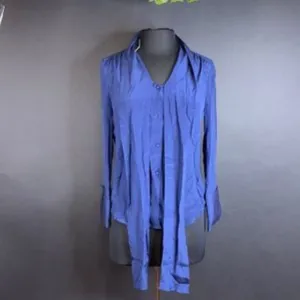 Alice   Olivia  Blue Arie Tie-Neck Silk Top-XS
