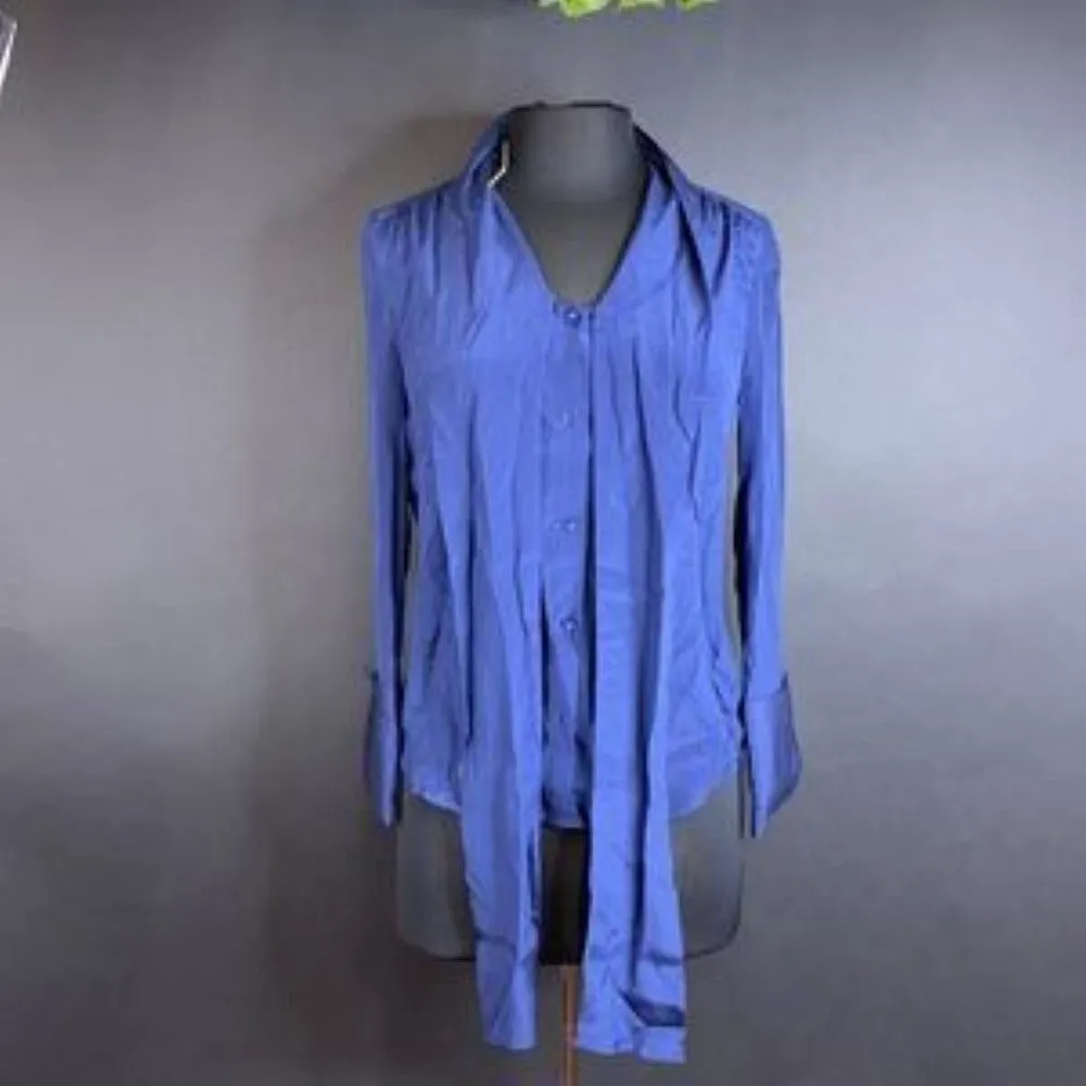 Alice   Olivia  Blue Arie Tie-Neck Silk Top-XS