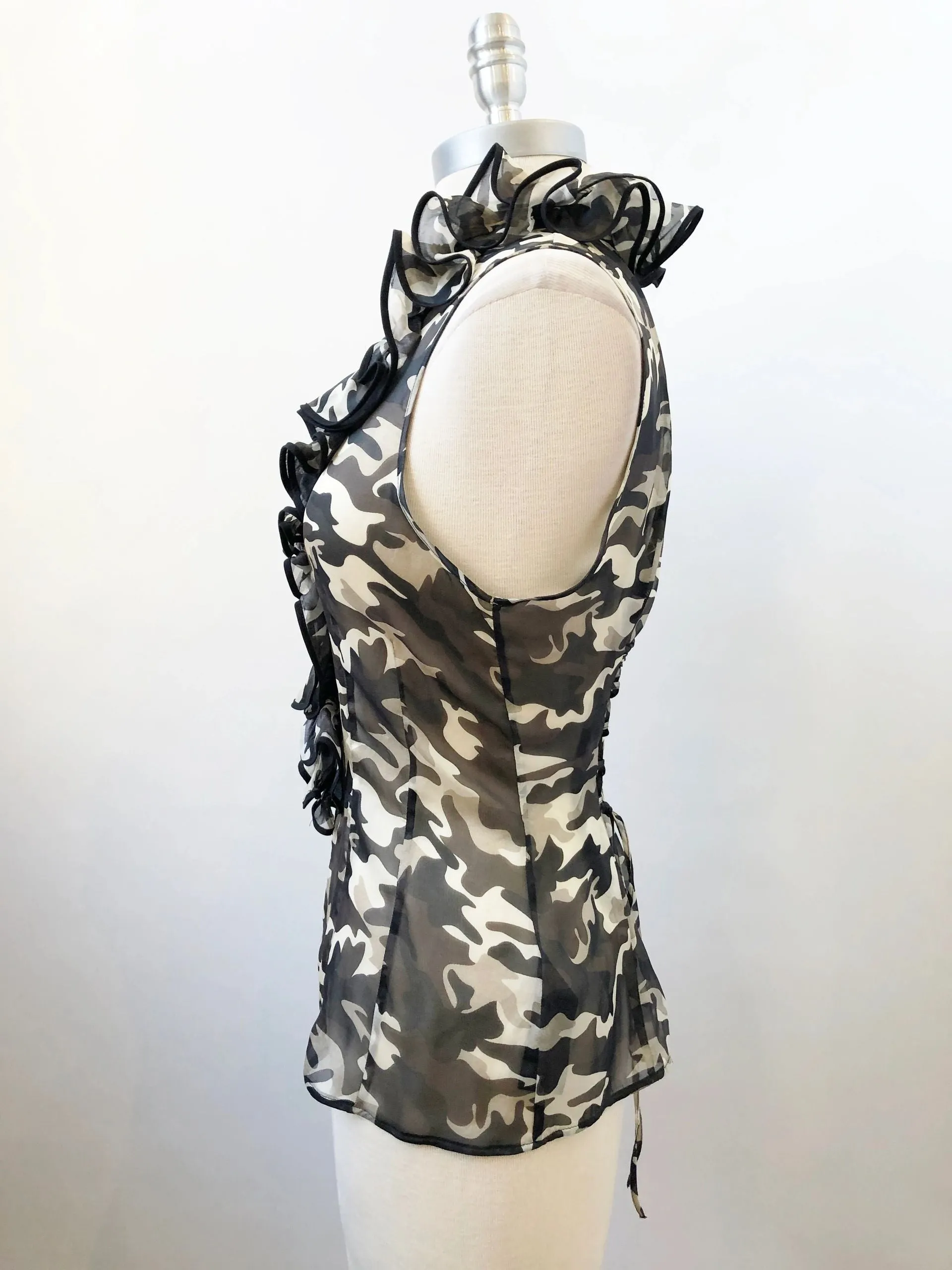 Anne Fontaine Camo Ruffle Blouse Size 38 Fr (4-6 Us)