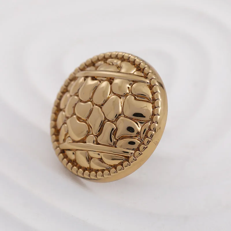 Antique Gold Round Metal Button with Pebble Pattern and Handle 100pcs