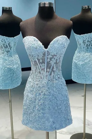 Appliques Strapless Short Homecoming Dresses