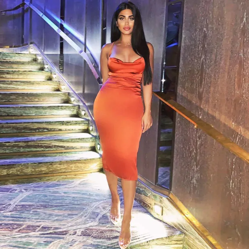 Asia Satin Long Elegant Party Night Sexy Backless Lace-up Slim Fit Bodycon Dress