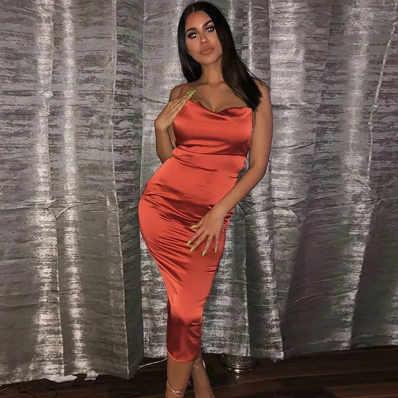 Asia Satin Long Elegant Party Night Sexy Backless Lace-up Slim Fit Bodycon Dress