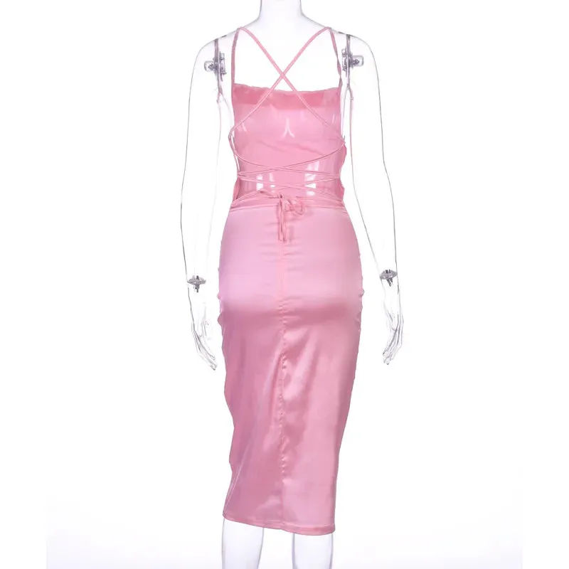 Asia Satin Long Elegant Party Night Sexy Backless Lace-up Slim Fit Bodycon Dress