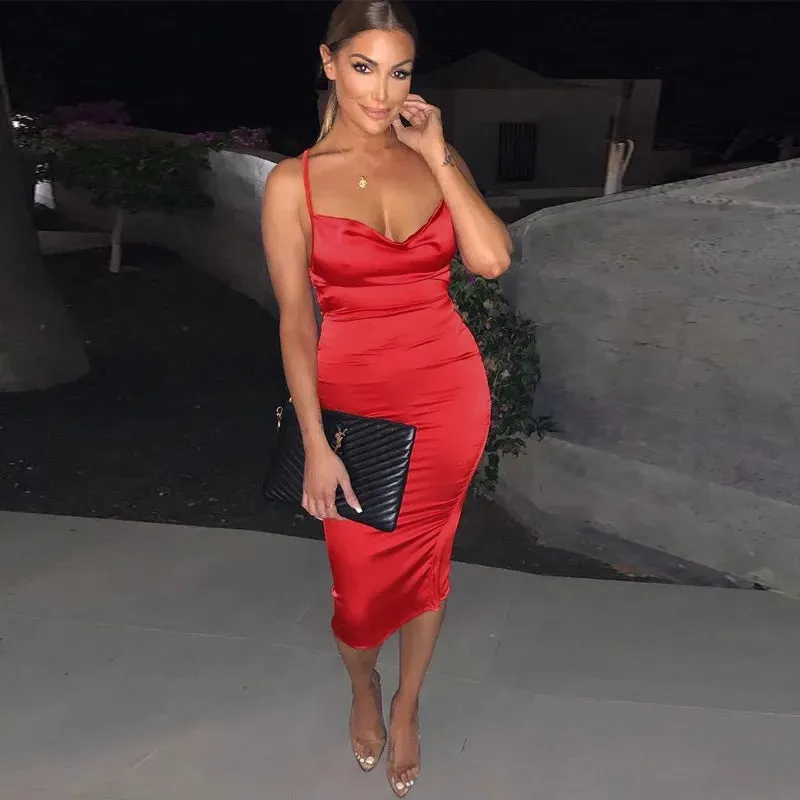Asia Satin Long Elegant Party Night Sexy Backless Lace-up Slim Fit Bodycon Dress