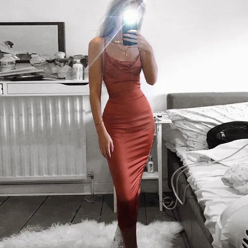 Asia Satin Long Elegant Party Night Sexy Backless Lace-up Slim Fit Bodycon Dress
