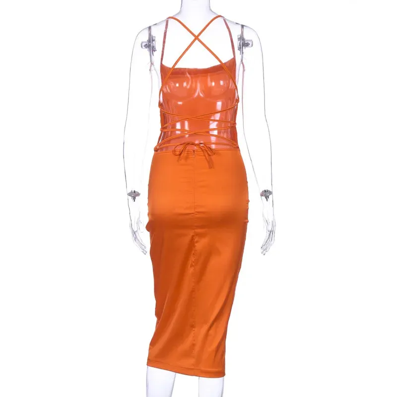 Asia Satin Long Elegant Party Night Sexy Backless Lace-up Slim Fit Bodycon Dress