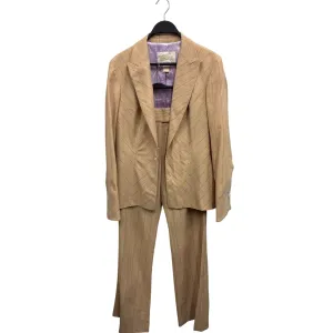 Aura Womens Wool Blend Tan Pinstripe Suit Jacket & Pants Set Size 12