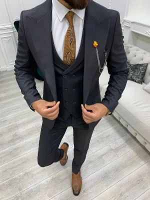 Austin Dark Gray Slim Fit Peak Lapel Suit - Elegant Three-Piece Ensemble