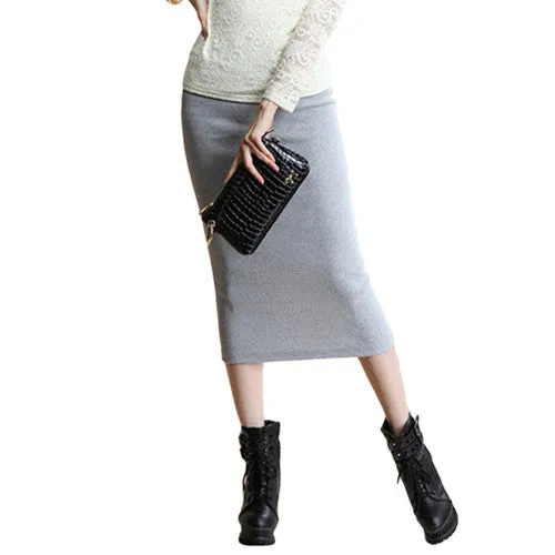 Autumn Skirts Sexy Chic Pencil Skirt Women Office Mid Waist Mid-Calf Solid Skirt Casual Slim Hip Placketing Lady Skirts