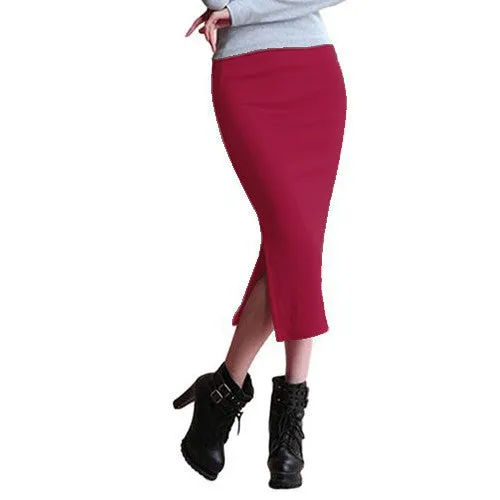 Autumn Skirts Sexy Chic Pencil Skirt Women Office Mid Waist Mid-Calf Solid Skirt Casual Slim Hip Placketing Lady Skirts