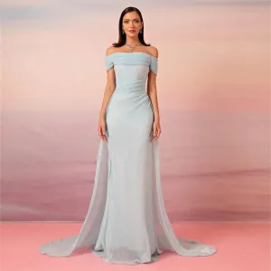 Baby Blue Saudi Arabic Prom Dresses Off The Shoulder Formal Evening Gowns Floor Length Dubai Women Party Dresses