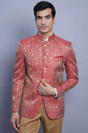 Banarasi Rayon Cotton Red Bandhgala