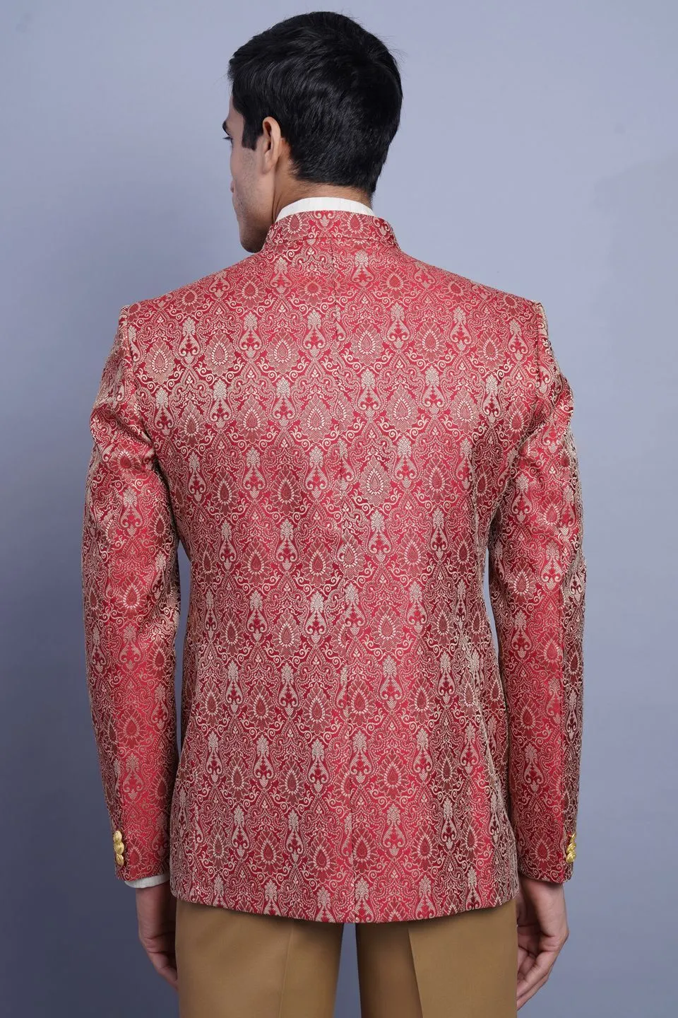 Banarasi Rayon Cotton Red Bandhgala