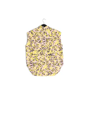 Beige sleeveless cotton shirt with floral print