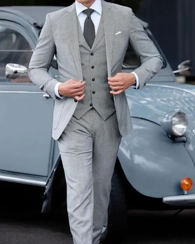 Benedict Gray Three Pieces Notched Lapel Slim Fit Prom Men Suits