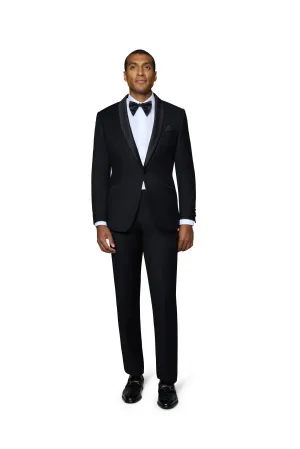 Bergamo Orange Solid Black Shawl Tuxedo Slim Fit