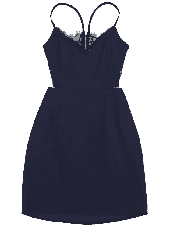 BerryBetty - Fun Zippered Lace Panel Fitted Cami Dress