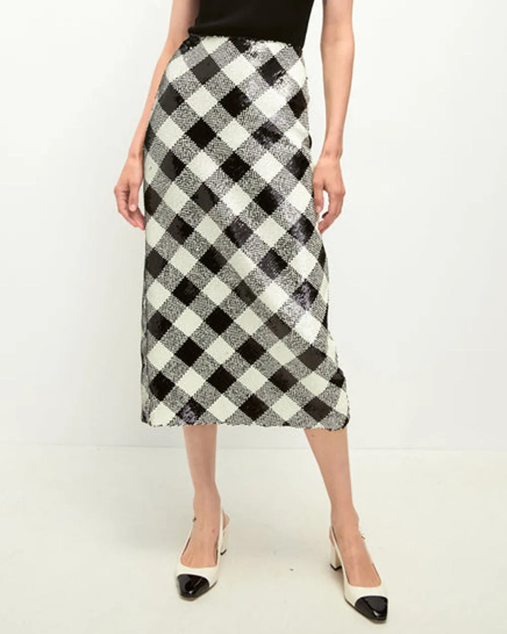 Black and Off White Sequin Allora Skirt