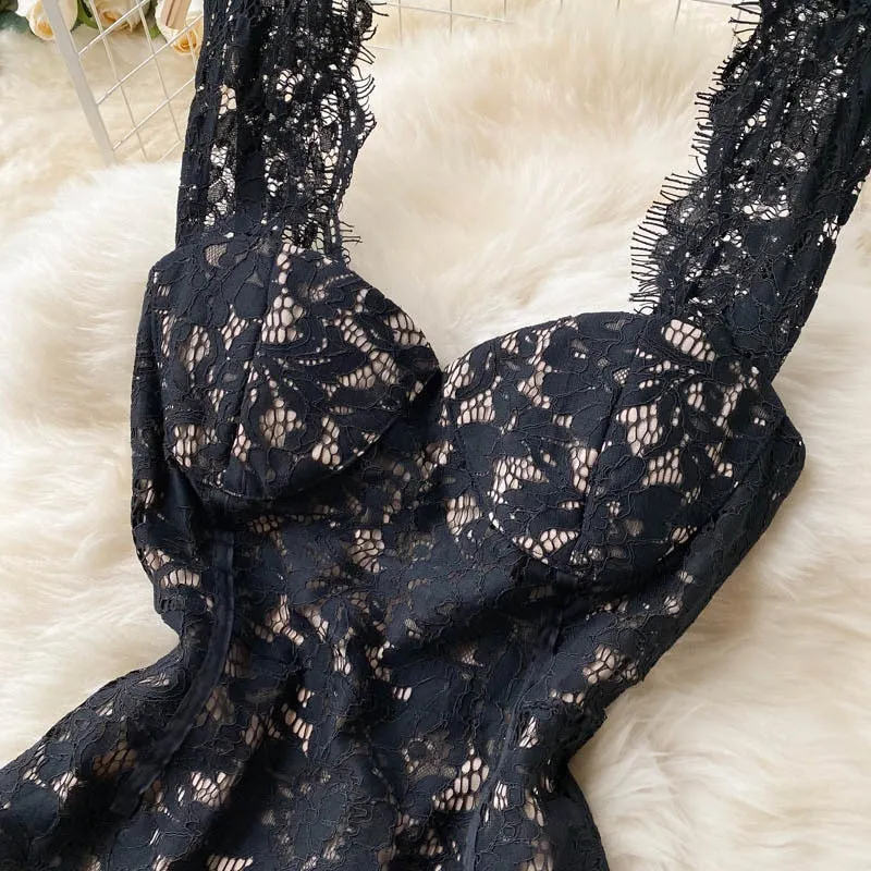 Black Lace Sleeveless Spaghetti Strap