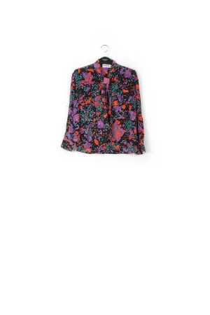 Black silk jacquard pussy-bow shirt