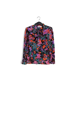 Black silk jacquard pussy-bow shirt