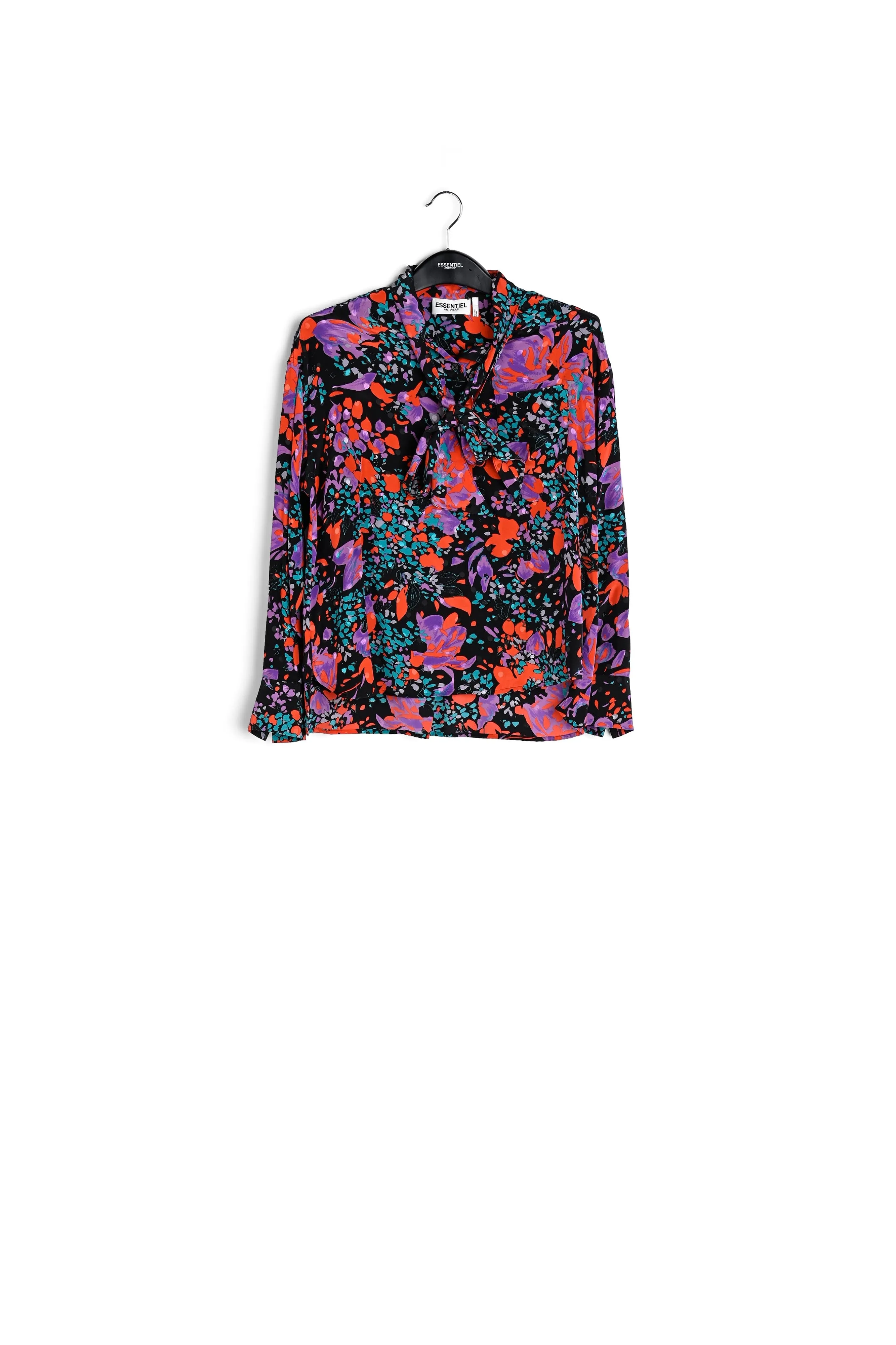 Black silk jacquard pussy-bow shirt