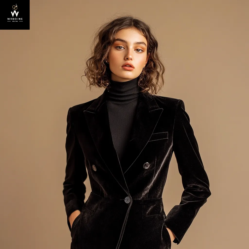 Black Velvet Pant Suit for Women | Women's Tuxedo & Business Suit | Tailored Women's Suit