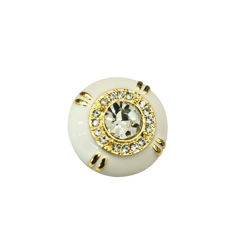 Black White Gold-Trimmed Diamond Metal Epoxy Sewing Button 6pcs