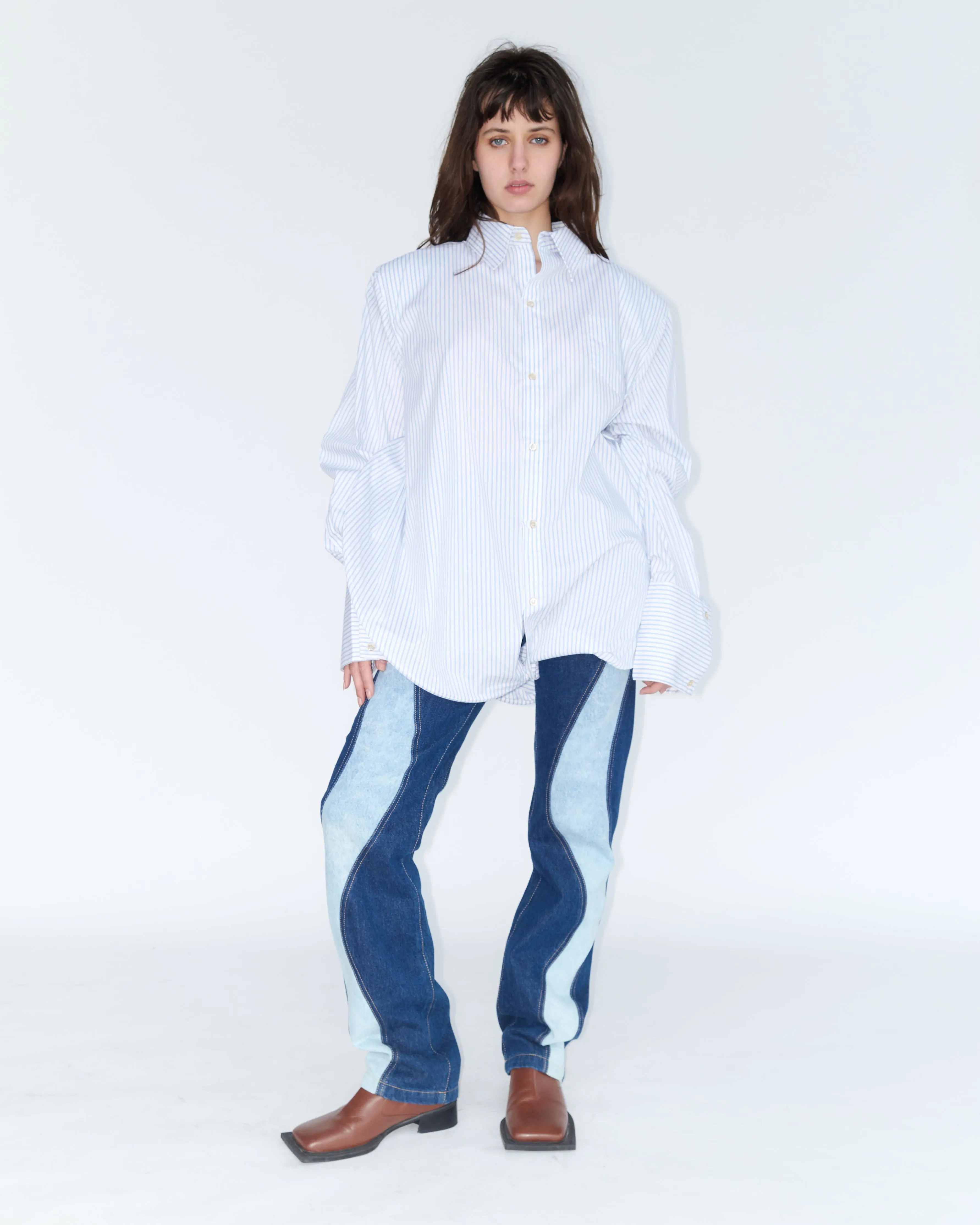 Blossom Long-Sleeved Blouse in pinstripe