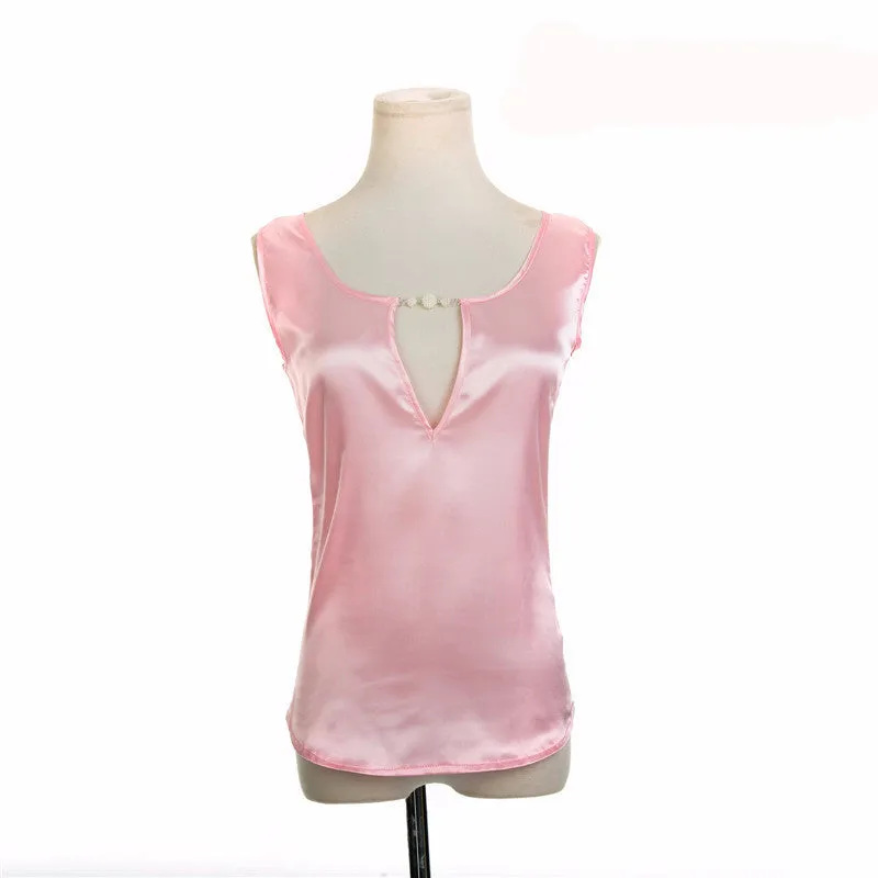 Blouses Beading V Collar Women Top Tees Crochet Solid Shoulder Sleeveless Loose Female Shirts S M L XL XXL XXXL